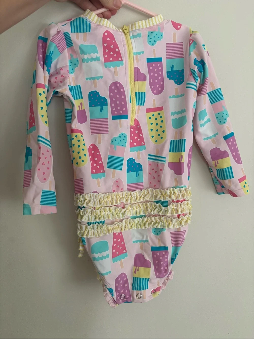 Ruffle Butts Pink Popsicle Print Long Sleeve Rashguard One-Piece